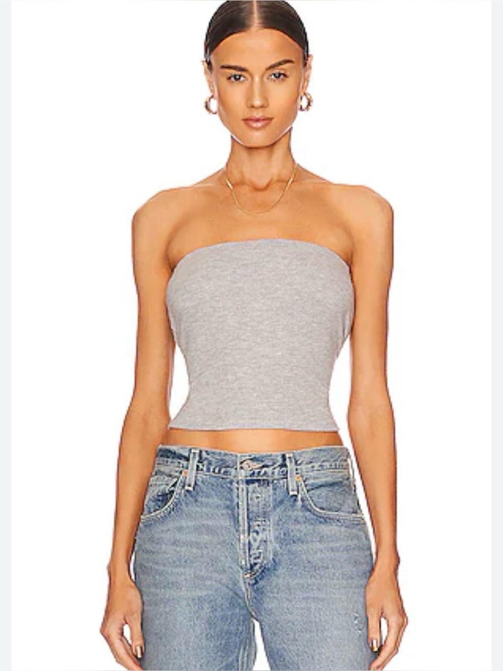 DONNI. strapless cropped top tube top knit grey XS